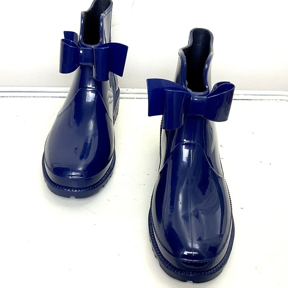 NRUDPQV Blue Waterproof Bow Rubber Rain Winter Snow Ankle Boots  size 6.5 - Picture 4 of 16
